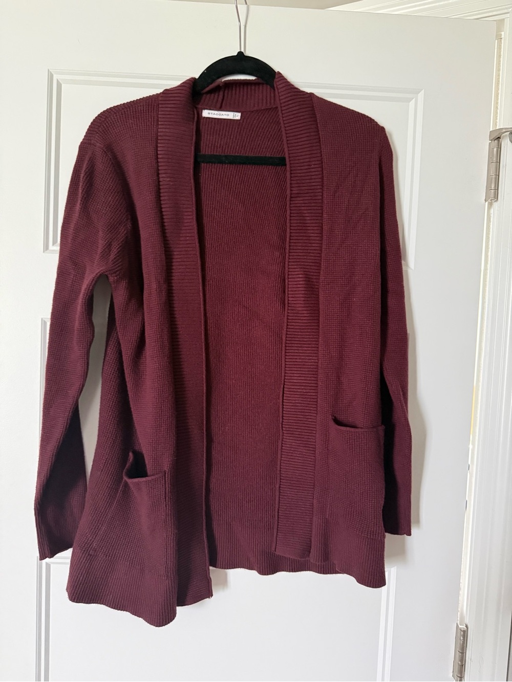 Staccato Burgundy Open-Front Knit Cardigan